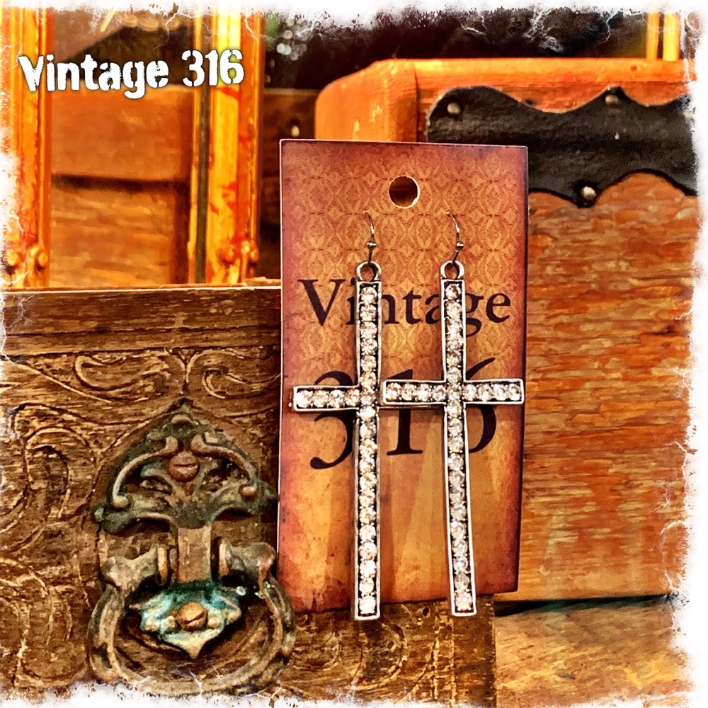 Vegas or Bust Cross Earrings
